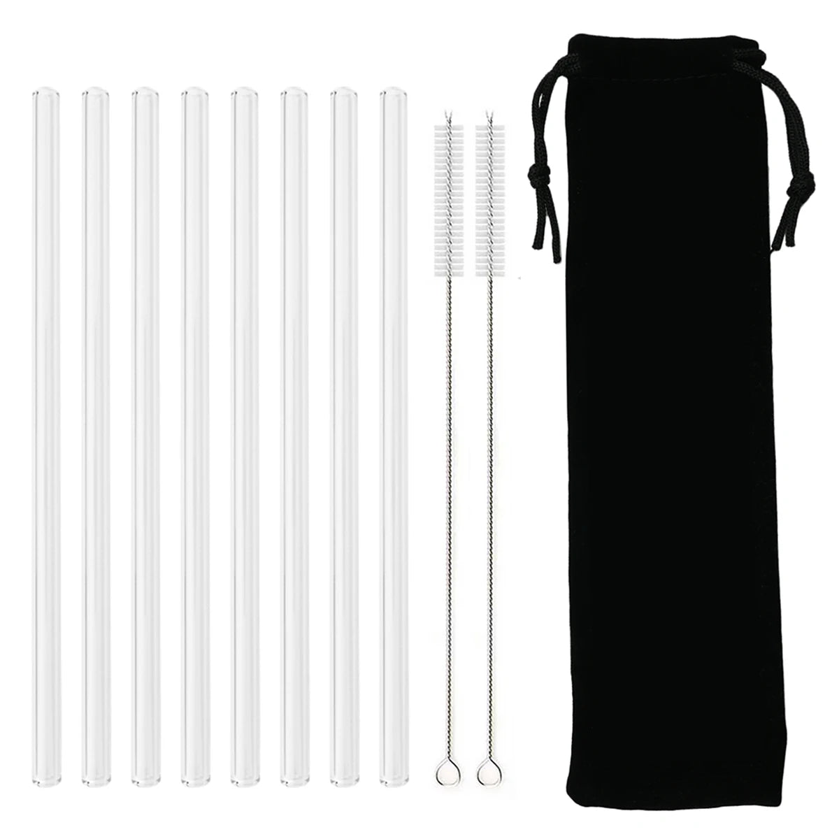 High Borosilicate Glass Straw Set – Reusable Eco-Friendly Straws with Brush