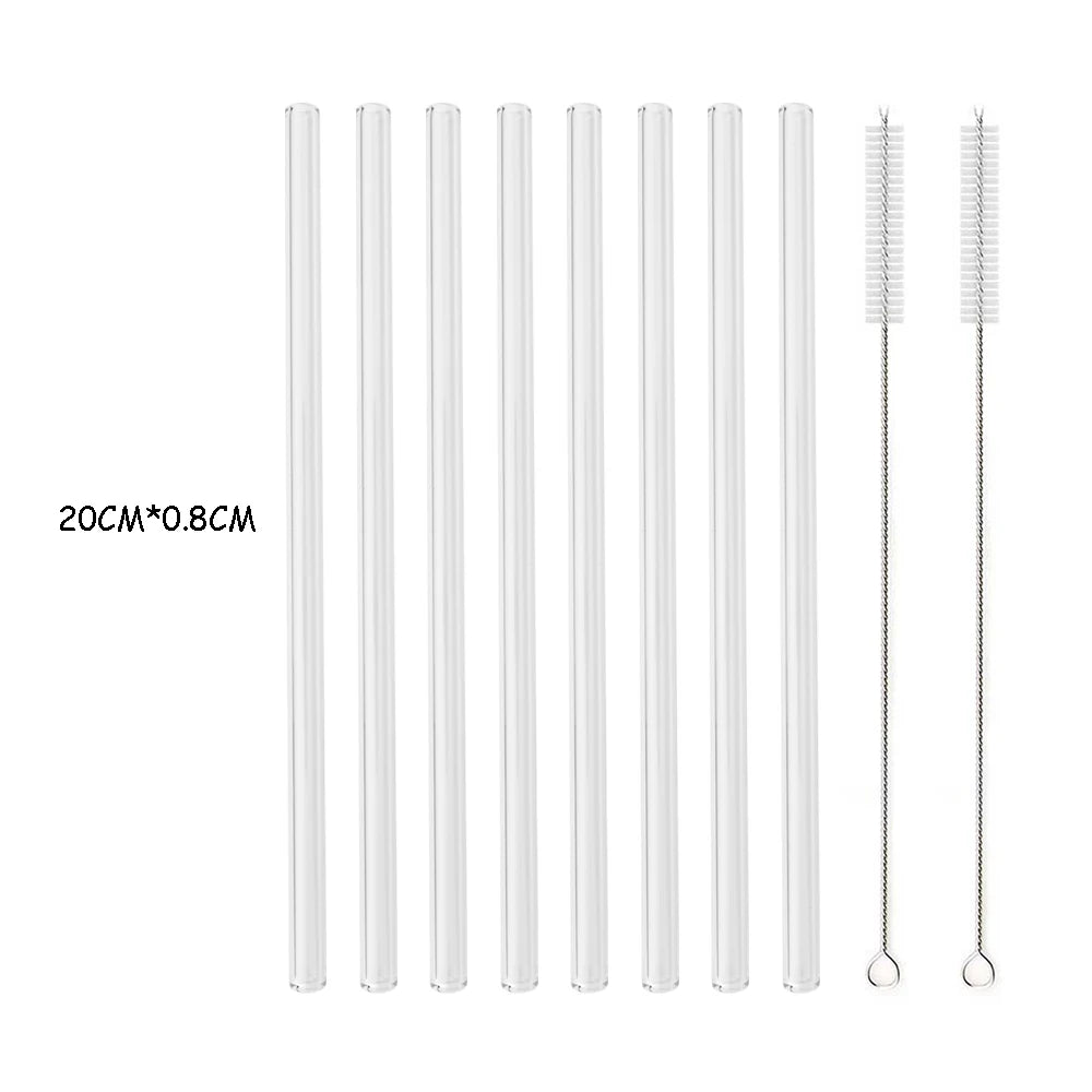 High Borosilicate Glass Straw Set – Reusable Eco-Friendly Straws with Brush