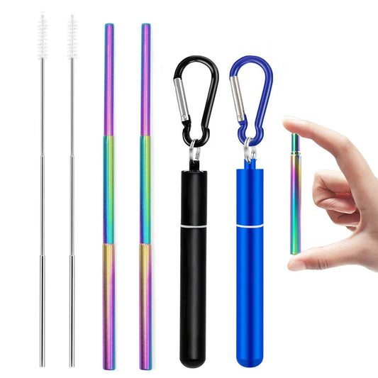 Reusable Telescopic Stainless Steel Straw Set – Portable with Cleaning Brush & Case