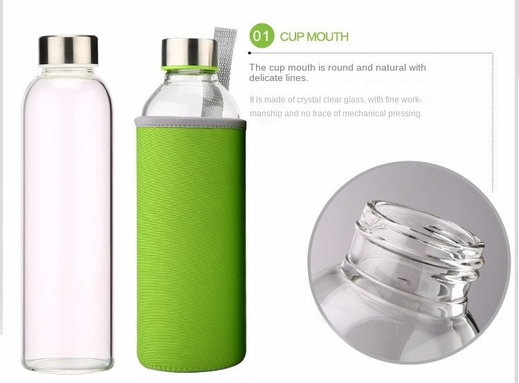 550ml Shatterproof Travel Glass Water Bottle