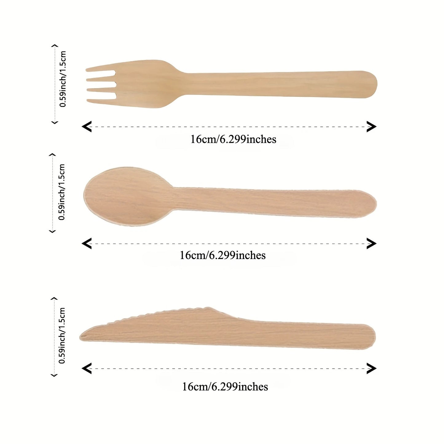 100pcs Disposable Wooden Spoons, Knives & Forks