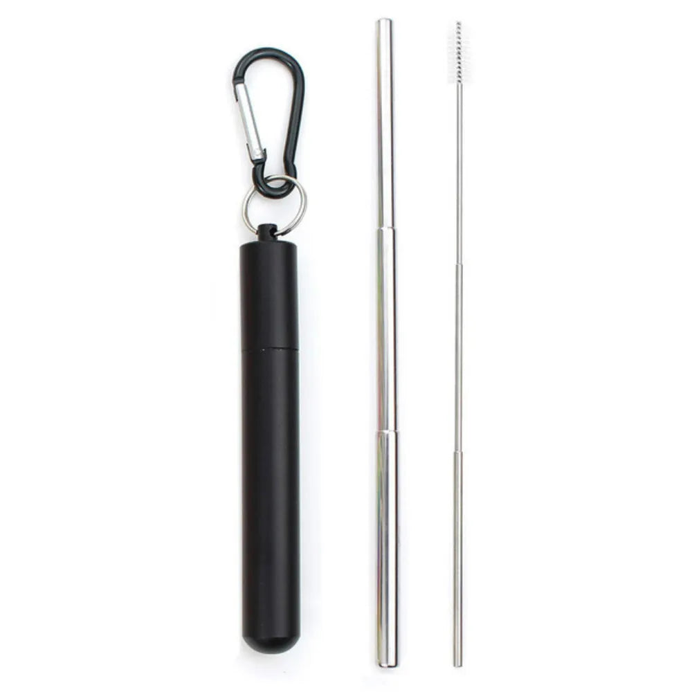 Reusable Telescopic Stainless Steel Straw Set – Portable with Cleaning Brush & Case