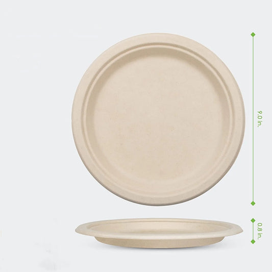25–50 Pack Compostable Paper Plates – 9" & 7" Heavy-Duty Sugarcane Plates
