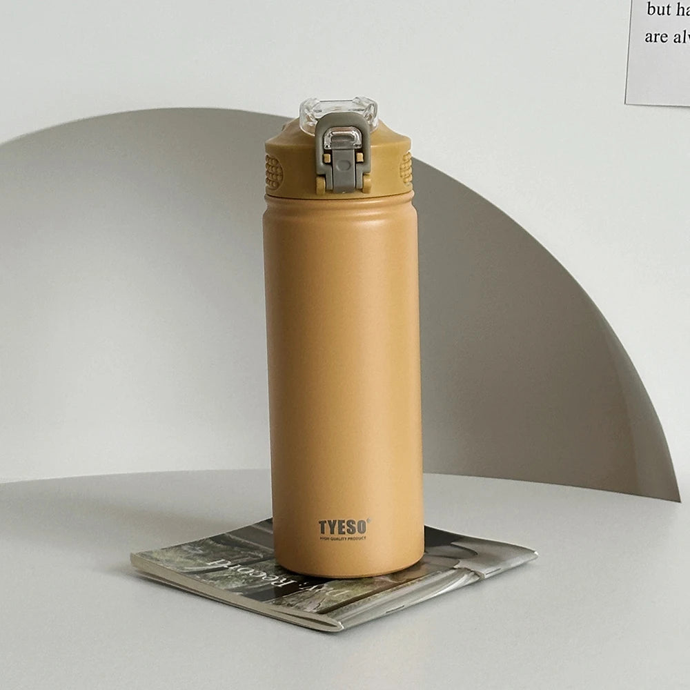 TYESO 600ml/750ml Stainless Steel Thermos Water Bottle with Straw