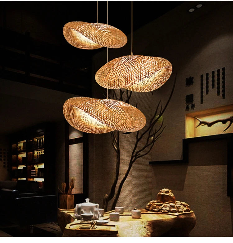Bamboo Rattan Pendant Light – Handwoven Hanging Ceiling Lamp
