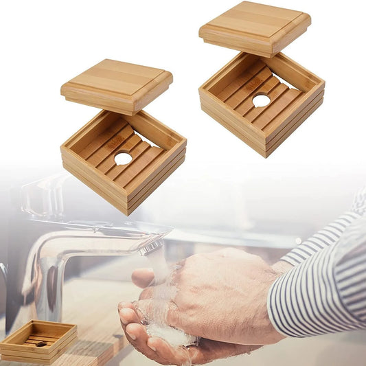Bamboo Soap Dish with Lid – Draining Wooden Bar Soap Holder