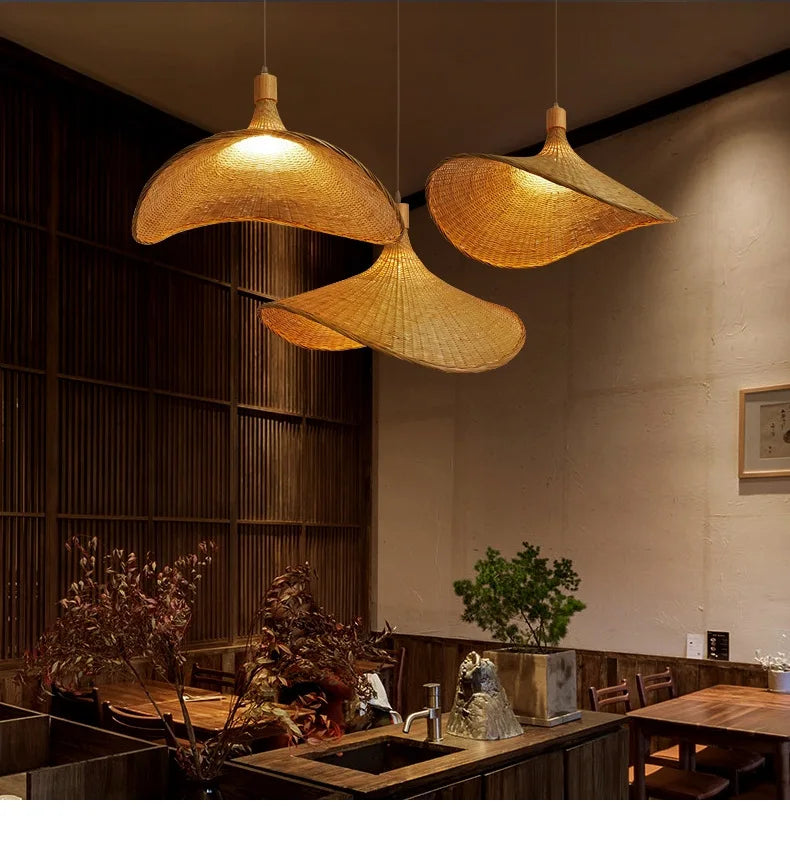 Bamboo Rattan Pendant Light – Handwoven Hanging Ceiling Lamp