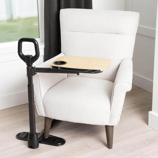 Adjustable Bamboo Tray Table with Swivel & Safety Handle