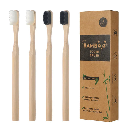 4-Pack Bamboo Toothbrush – Biodegradable with 20,000 Micro-Nano Soft Bristles