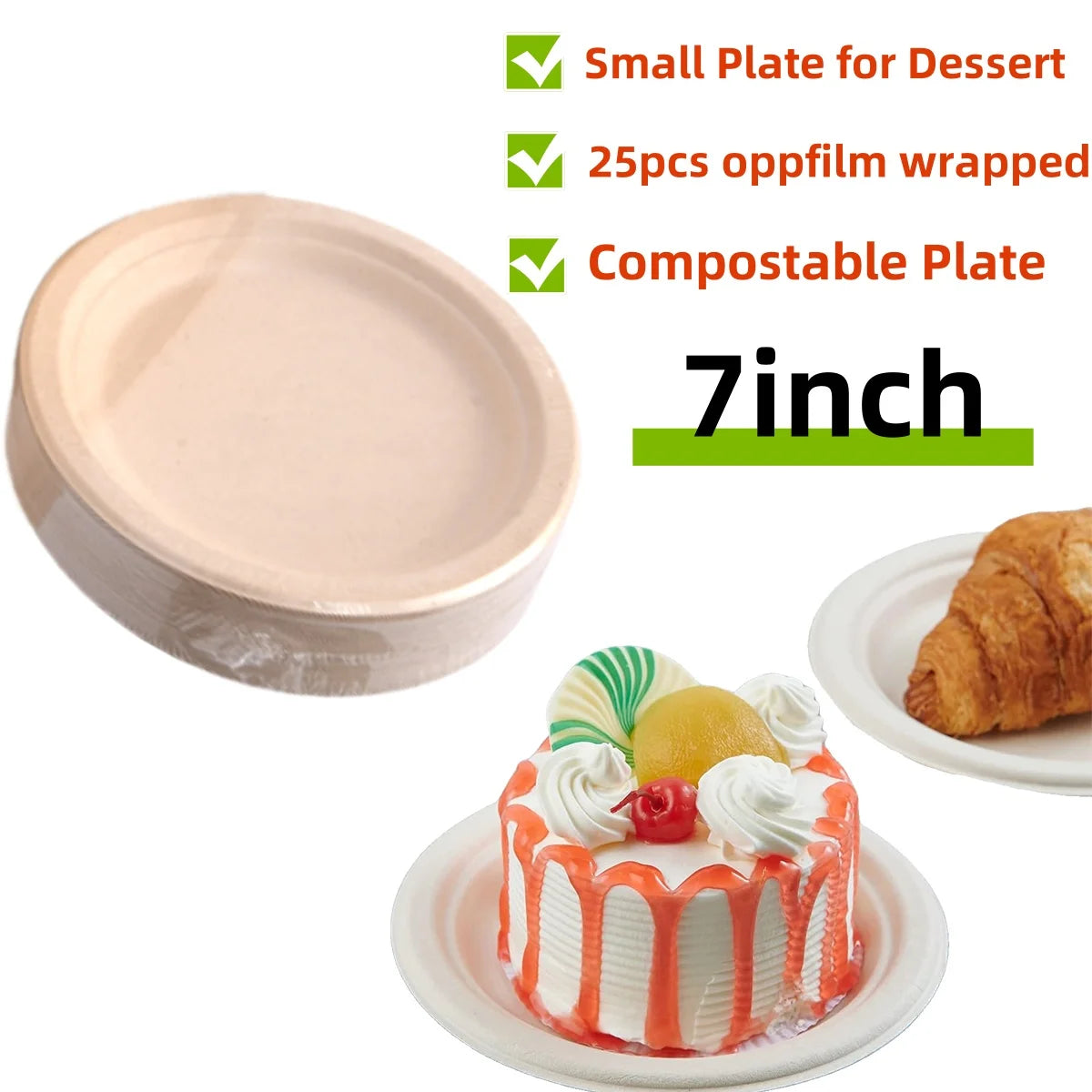 25–50 Pack Compostable Paper Plates – 9" & 7" Heavy-Duty Sugarcane Plates