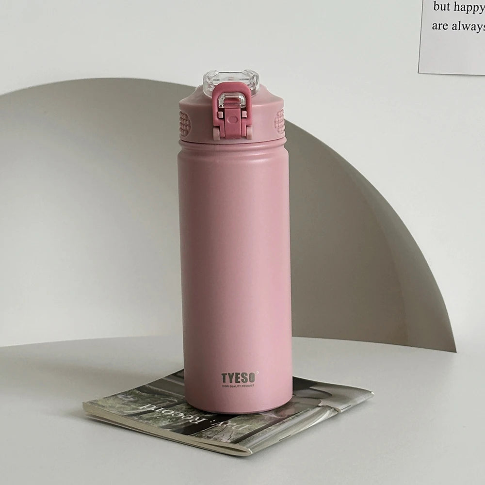 TYESO 600ml/750ml Stainless Steel Thermos Water Bottle with Straw