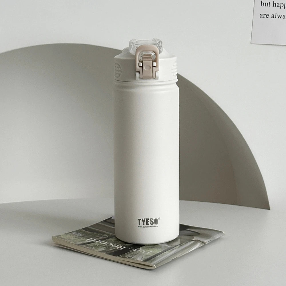TYESO 600ml/750ml Stainless Steel Thermos Water Bottle with Straw