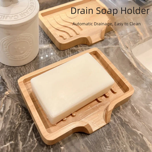 Bamboo Soap Dish Tray – Self-Draining Wooden Bar Soap Holder