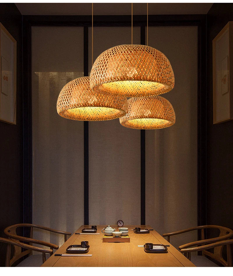 Bamboo Rattan Pendant Light – Handwoven Hanging Ceiling Lamp