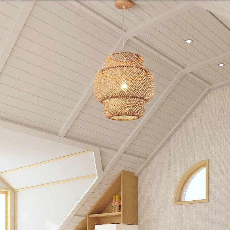Bamboo Rattan Pendant Light – Handwoven Hanging Ceiling Lamp