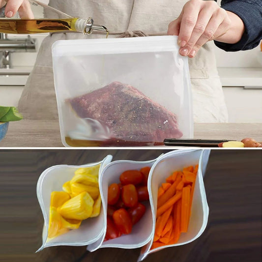 10pcs Reusable Silicone Food Storage Bags with Zip Seal