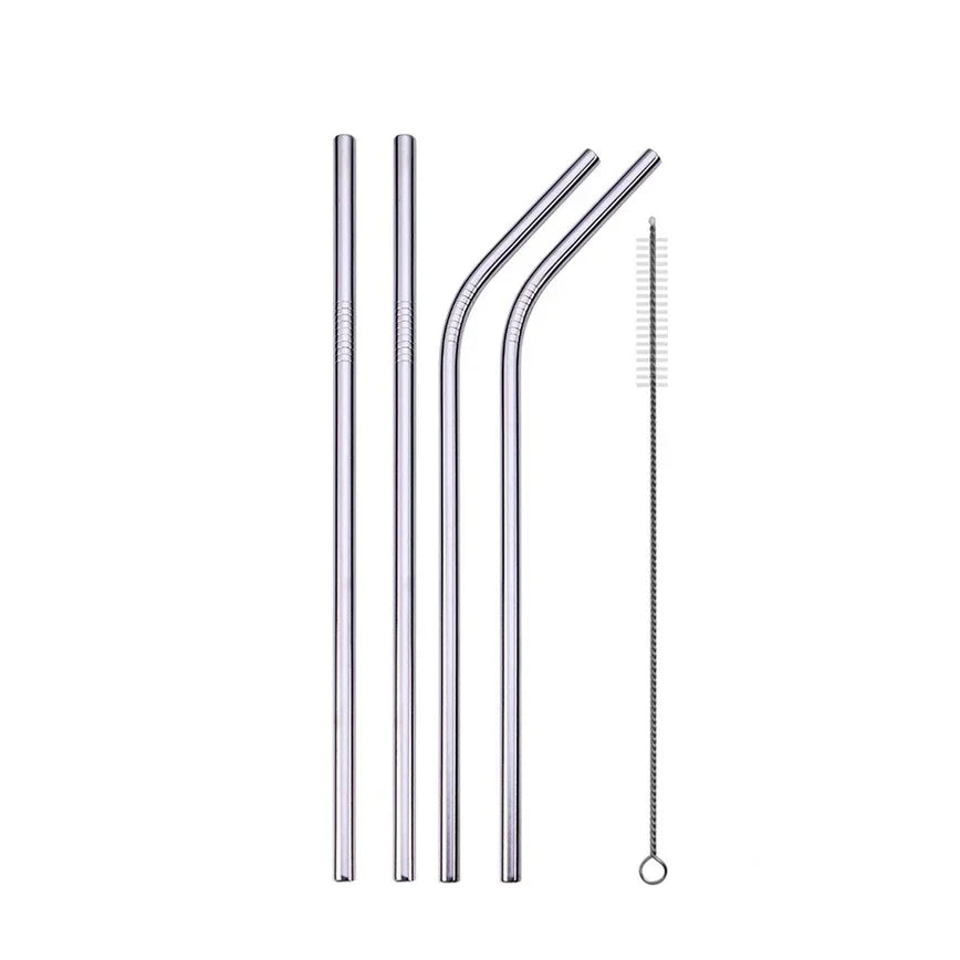 UPORS Reusable Stainless Steel Straws – Straight & Bent with Brush & Pouch
