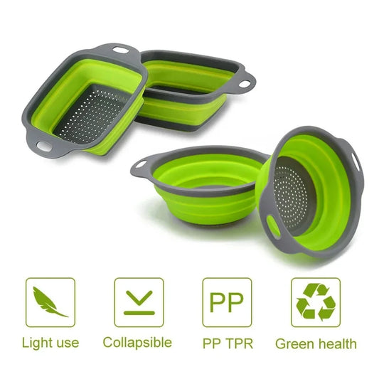 2PCS Silicone Folding Colander Basket for Kitchen Use