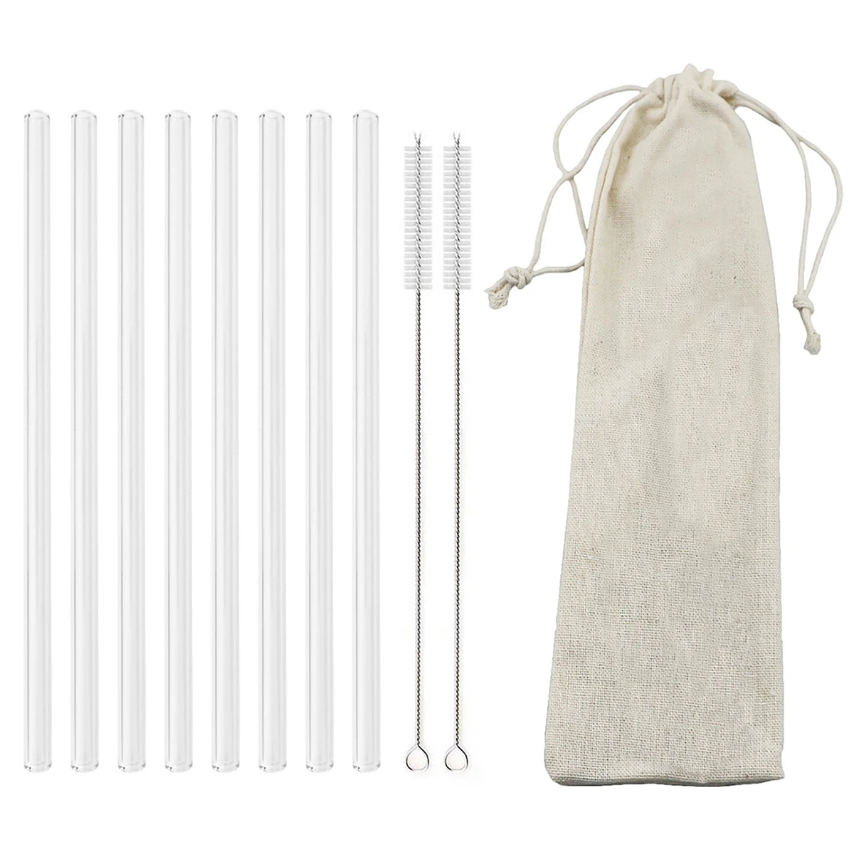 High Borosilicate Glass Straw Set – Reusable Eco-Friendly Straws with Brush