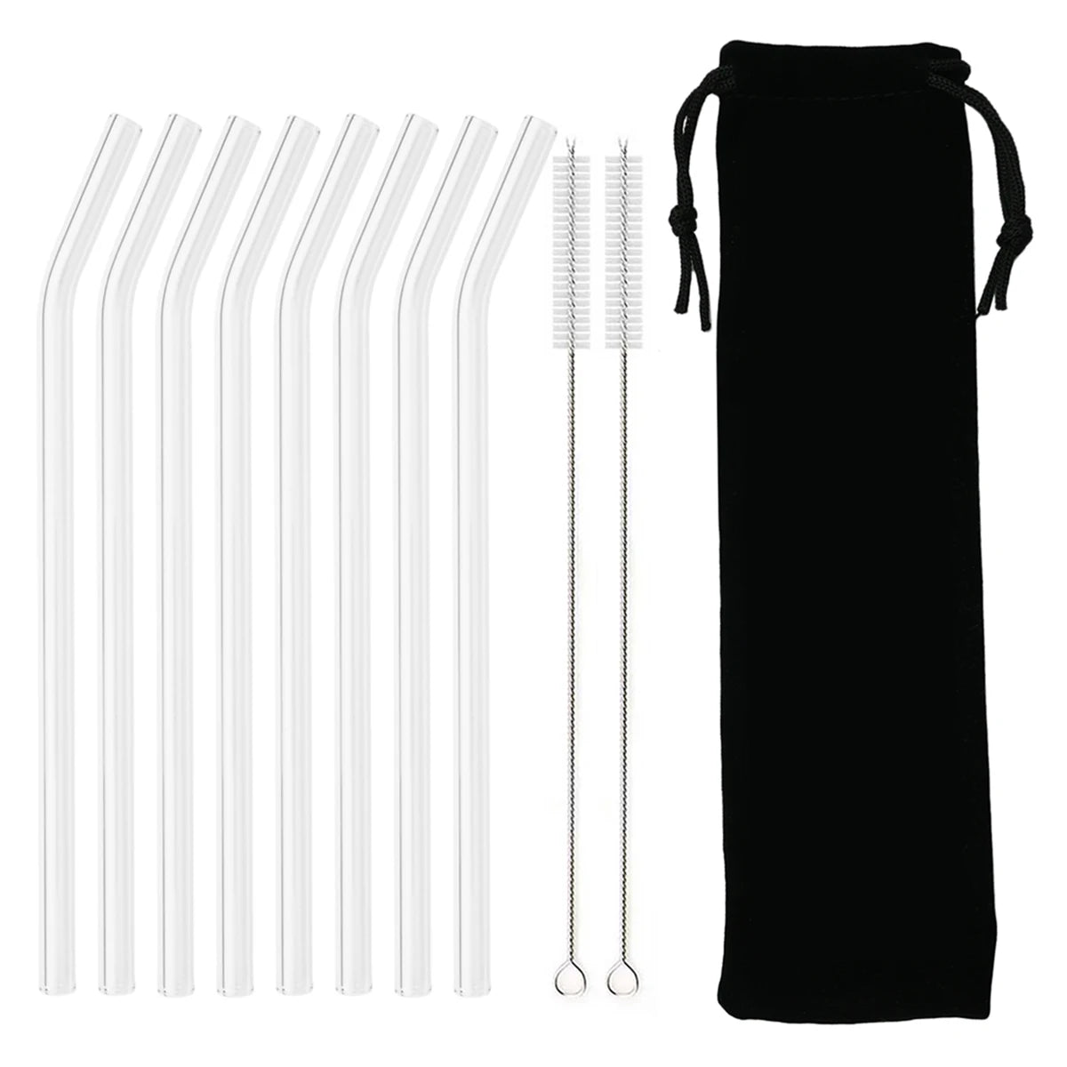 High Borosilicate Glass Straw Set – Reusable Eco-Friendly Straws with Brush