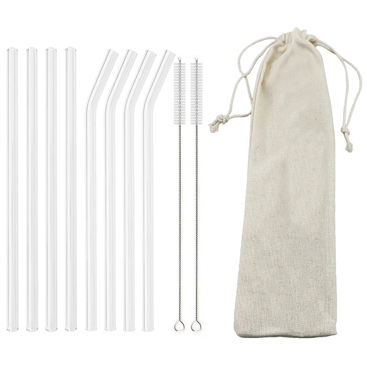 High Borosilicate Glass Straw Set – Reusable Eco-Friendly Straws with Brush