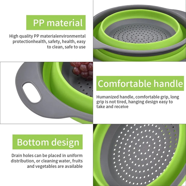 2PCS Silicone Folding Colander Basket for Kitchen Use