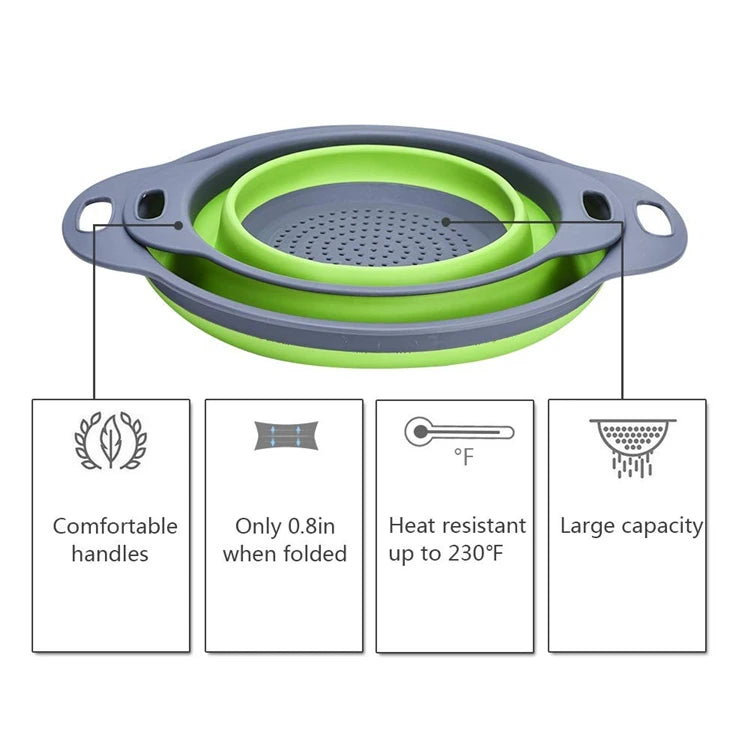 2PCS Silicone Folding Colander Basket for Kitchen Use