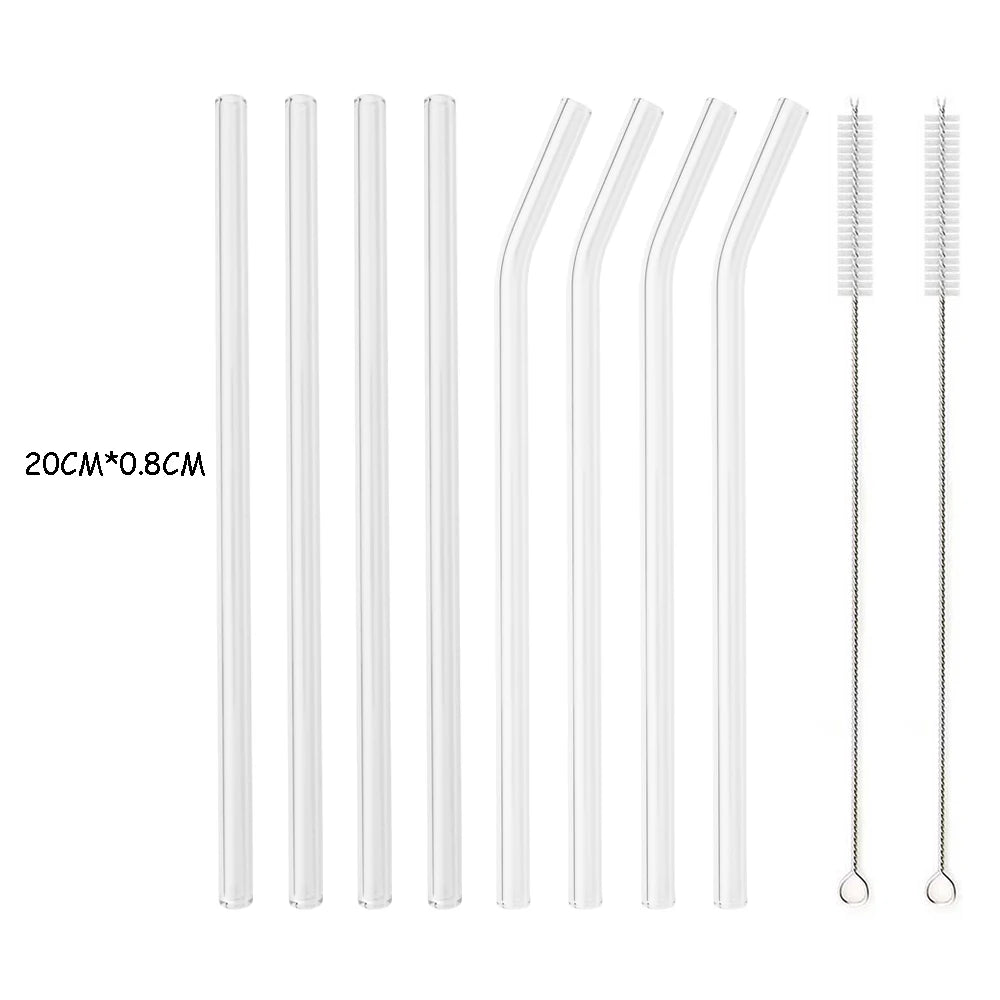 High Borosilicate Glass Straw Set – Reusable Eco-Friendly Straws with Brush