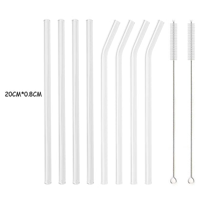 High Borosilicate Glass Straw Set – Reusable Eco-Friendly Straws with Brush