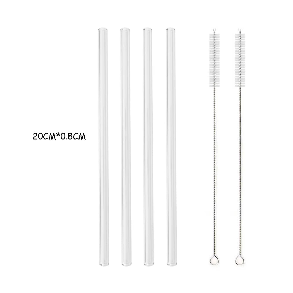 High Borosilicate Glass Straw Set – Reusable Eco-Friendly Straws with Brush