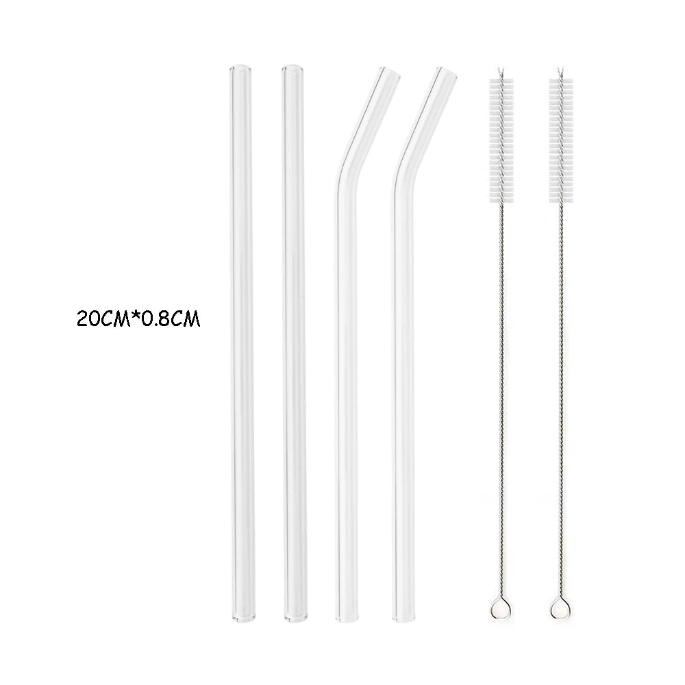 High Borosilicate Glass Straw Set – Reusable Eco-Friendly Straws with Brush