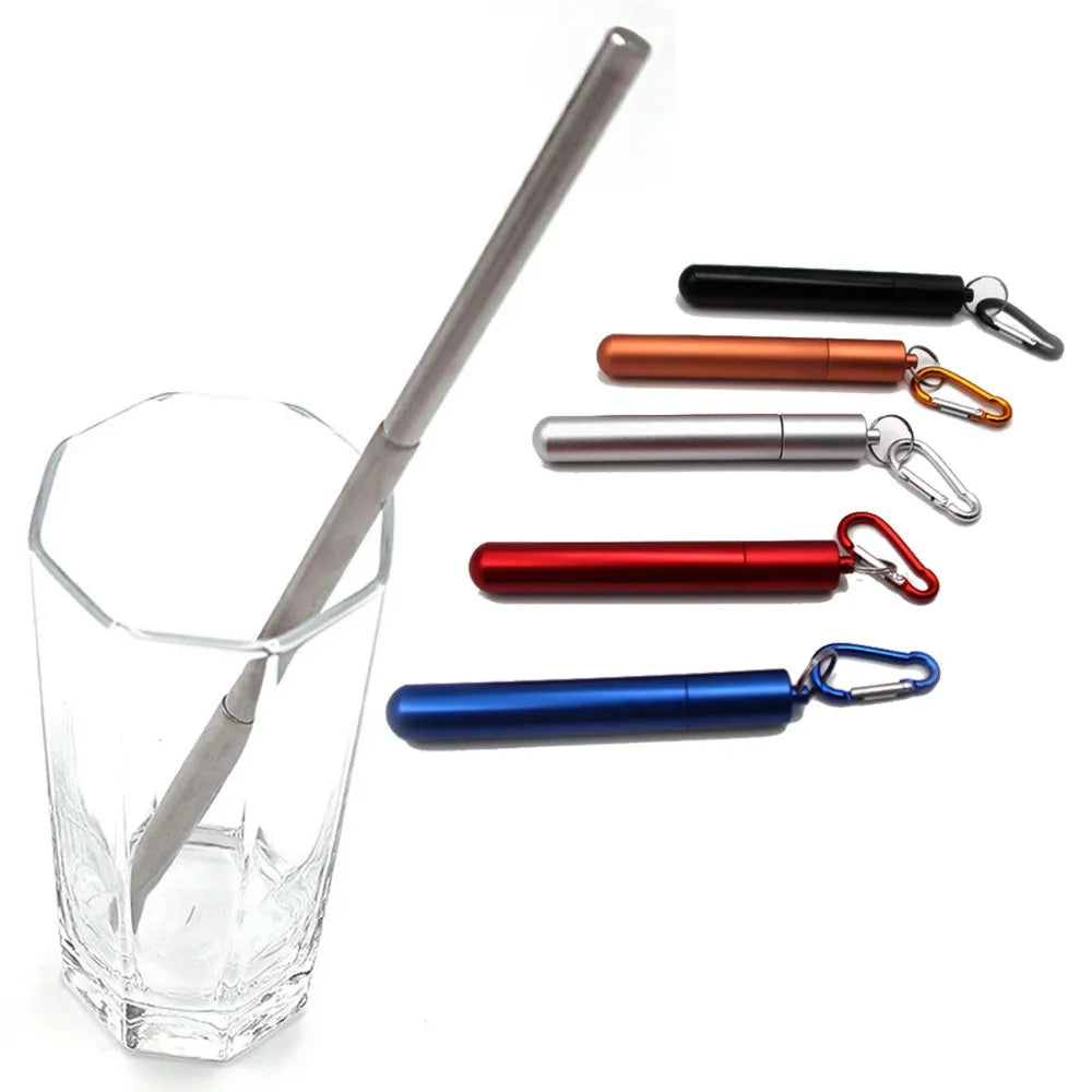 Reusable Telescopic Stainless Steel Straw Set – Portable with Cleaning Brush & Case