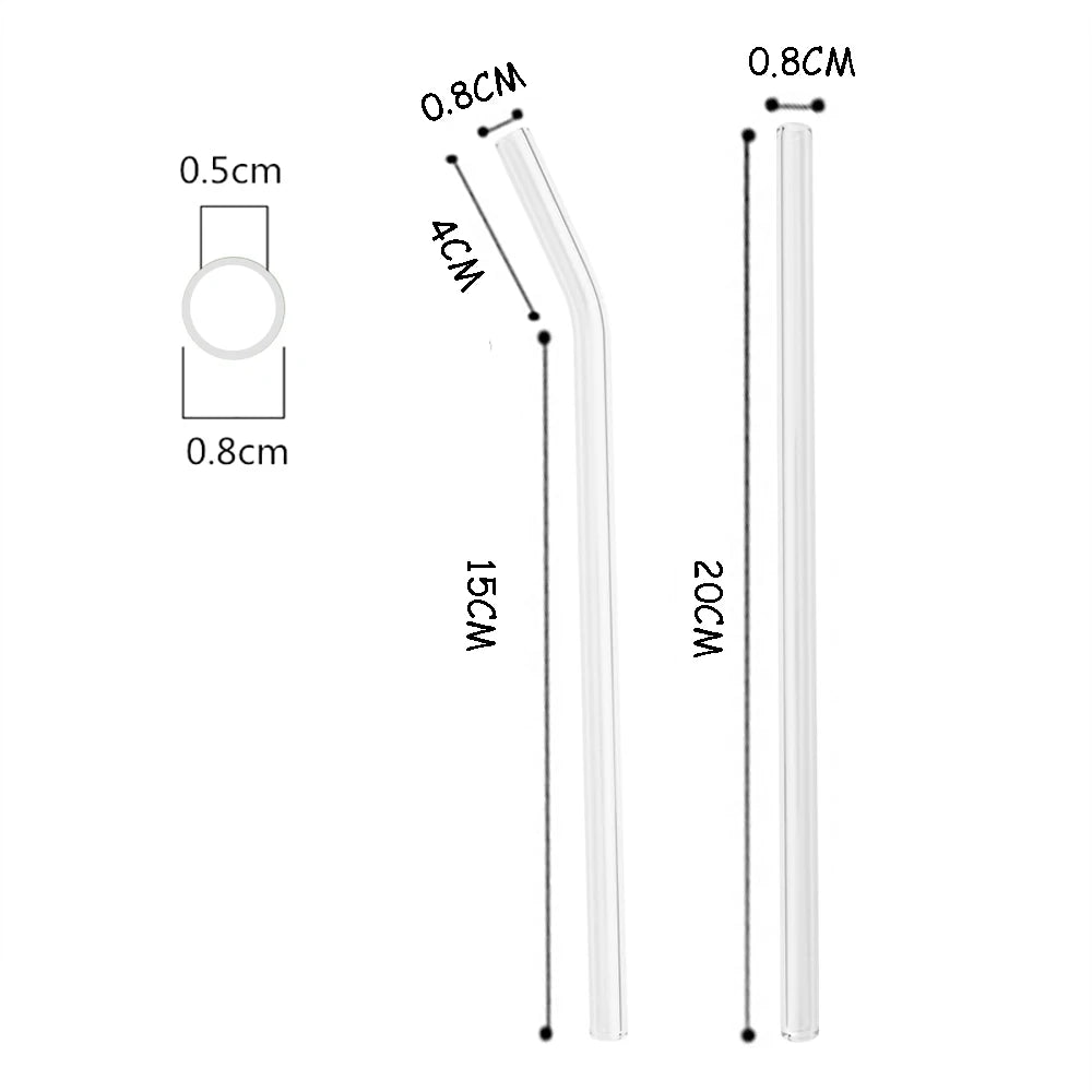 High Borosilicate Glass Straw Set – Reusable Eco-Friendly Straws with Brush