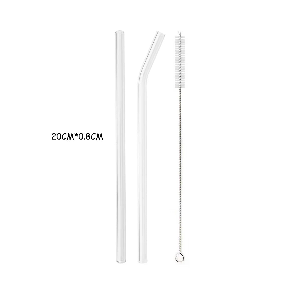 High Borosilicate Glass Straw Set – Reusable Eco-Friendly Straws with Brush