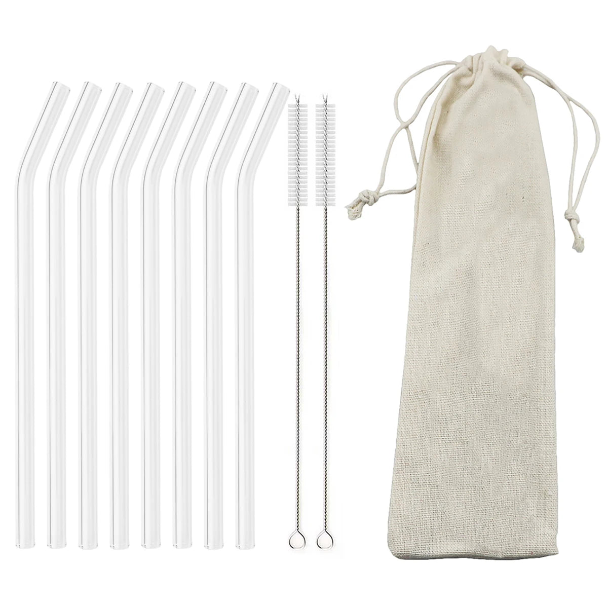High Borosilicate Glass Straw Set – Reusable Eco-Friendly Straws with Brush