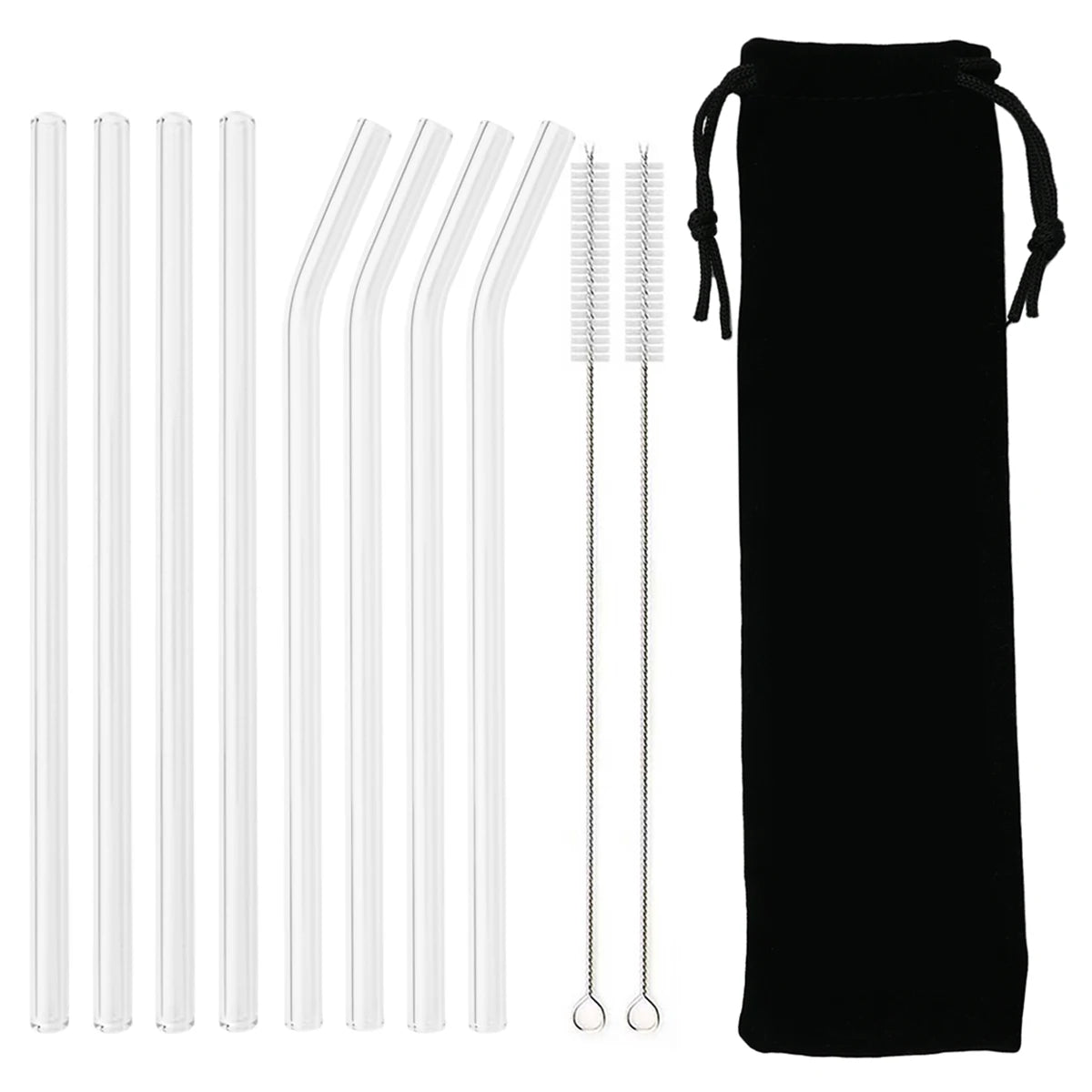 High Borosilicate Glass Straw Set – Reusable Eco-Friendly Straws with Brush
