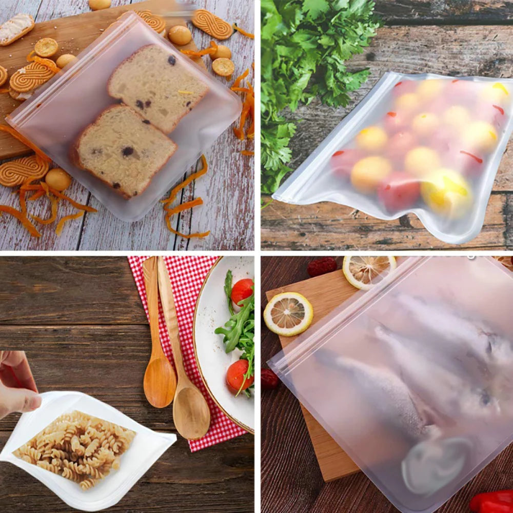10pcs Reusable Silicone Food Storage Bags with Zip Seal
