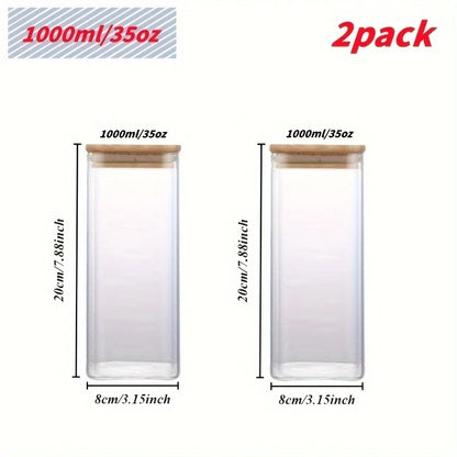 2/4pcs 540ml/1000ml Glass Food Storage Jars with Bamboo Lids