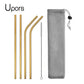 UPORS Reusable Stainless Steel Straws – Straight & Bent with Brush & Pouch