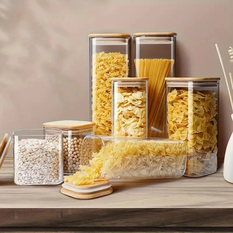 2/4pcs 540ml/1000ml Glass Food Storage Jars with Bamboo Lids