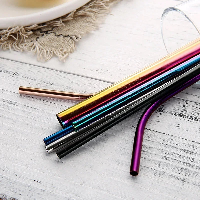 UPORS Reusable Stainless Steel Straws – Straight & Bent with Brush & Pouch