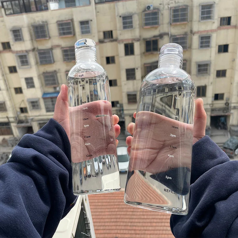 Large Capacity Glass Water Bottle with Time Marker