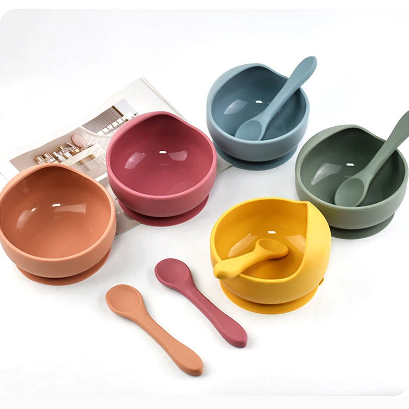 Silicone Baby Snail Bowl with Sucker & Spoon Feeding Set