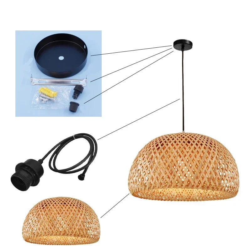 Bamboo Rattan Pendant Light – Handwoven Hanging Ceiling Lamp