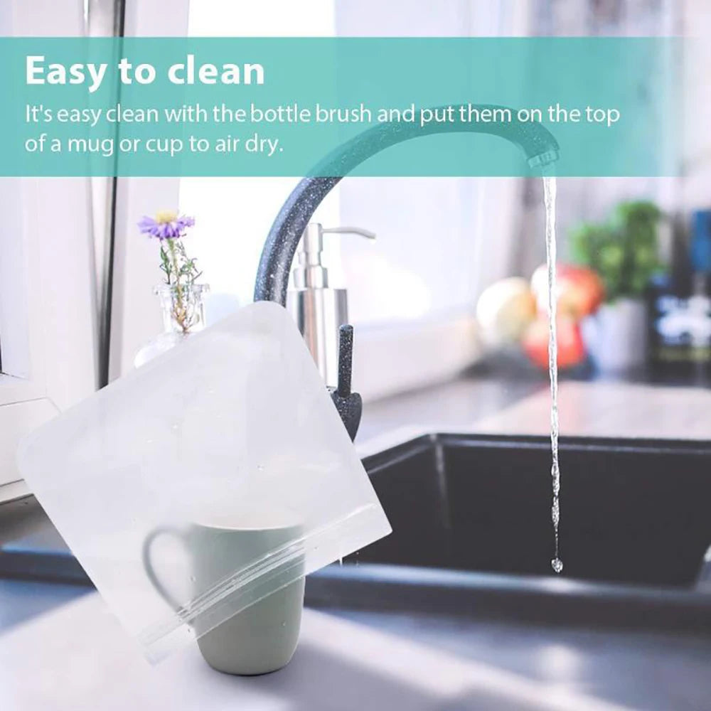 10pcs Reusable Silicone Food Storage Bags with Zip Seal
