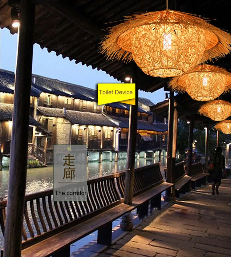 Bamboo Rattan Pendant Light – Handwoven Hanging Ceiling Lamp