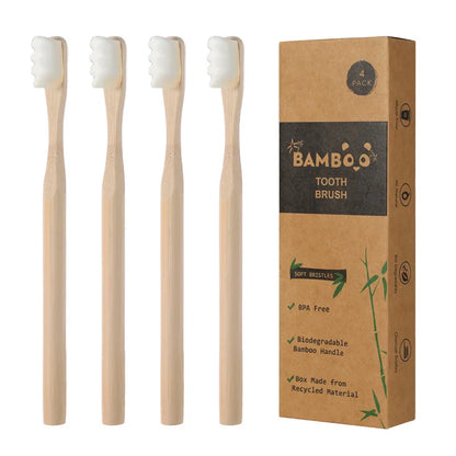 4-Pack Bamboo Toothbrush – Biodegradable with 20,000 Micro-Nano Soft Bristles