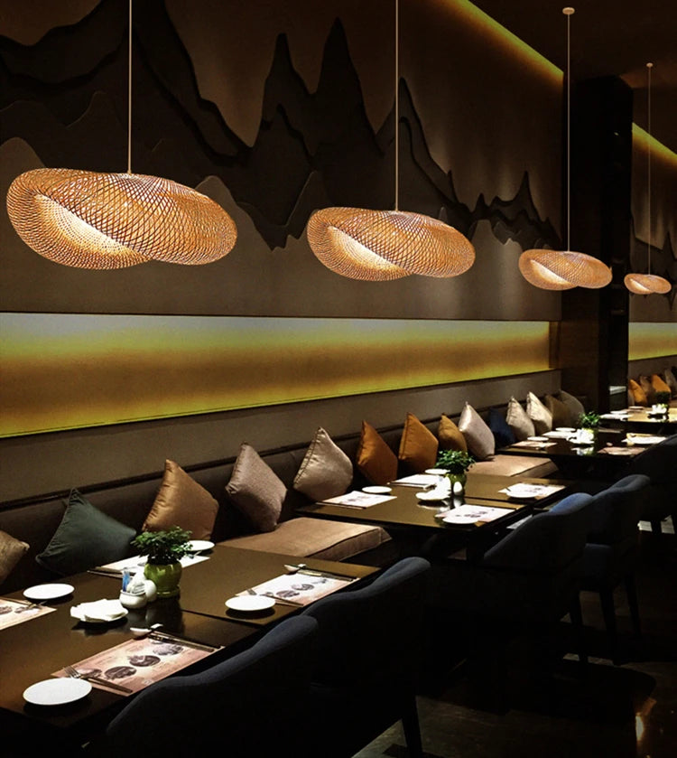 Bamboo Rattan Pendant Light – Handwoven Hanging Ceiling Lamp