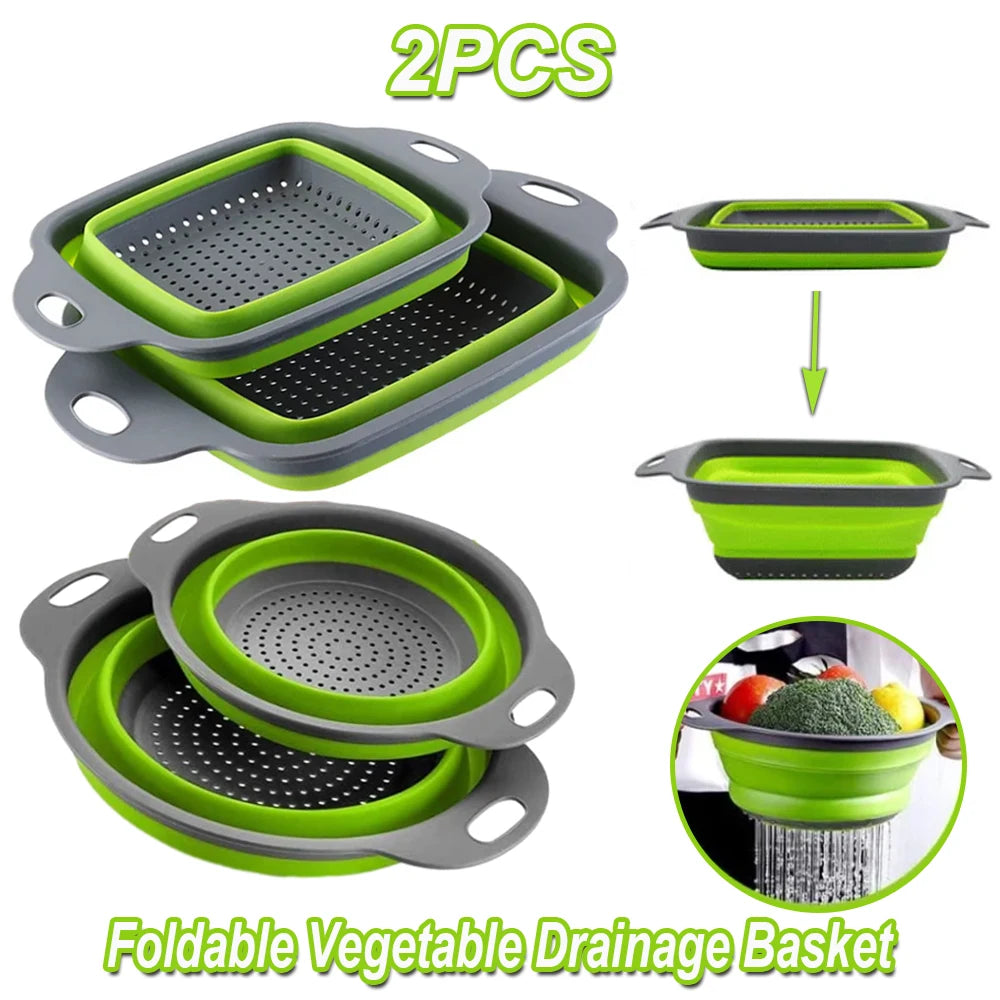 2PCS Silicone Folding Colander Basket for Kitchen Use
