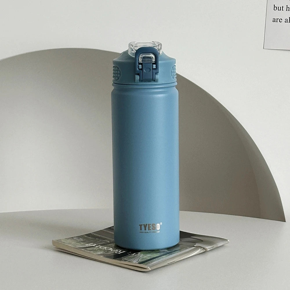 TYESO 600ml/750ml Stainless Steel Thermos Water Bottle with Straw